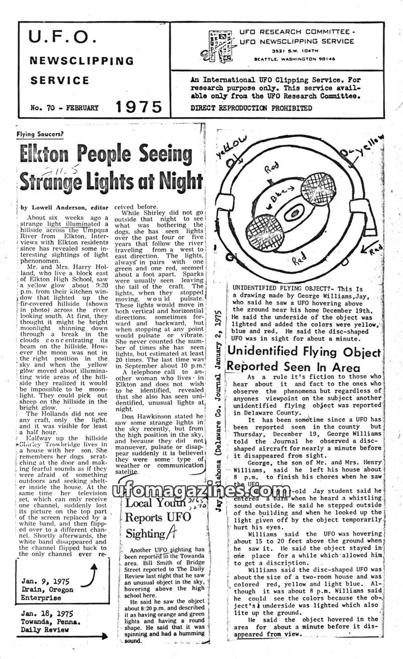Cover of UFO RESEARCH COMMITTEE - UFO NEWSCLIPPING SERVICE issue No. 70: U.F.O. NEWSCLIPPING SERVICE