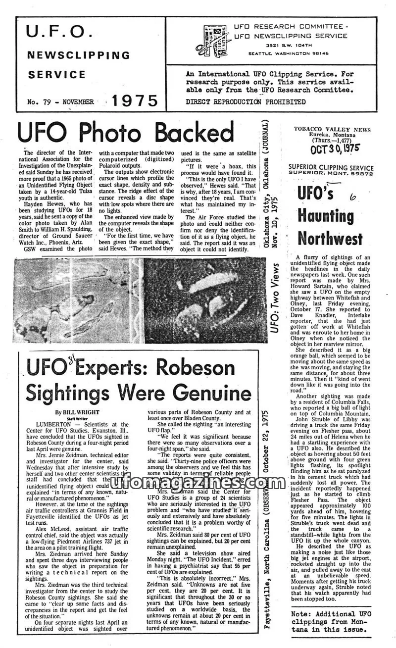 Cover of UFO RESEARCH COMMITTEE issue No. 79: U.F.O. NEWSCLIPPING SERVICE