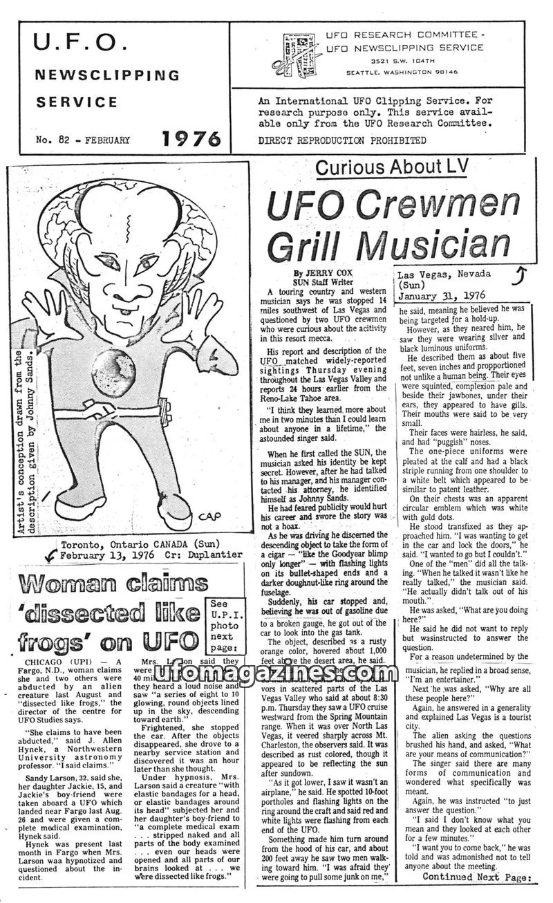 Cover of UFO RESEARCH COMMITTEE issue No. 82: U.F.O. NEWSCLIPPING SERVICE