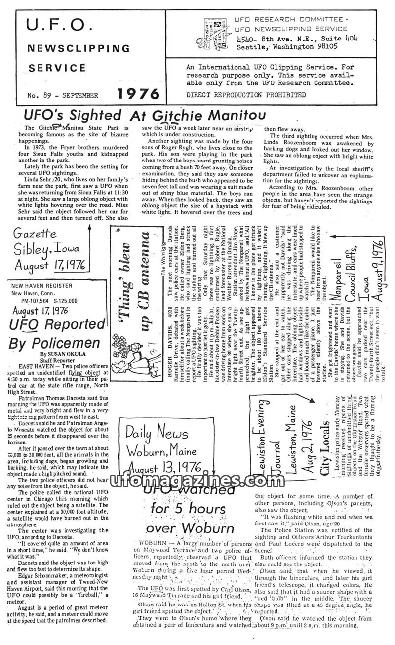 Cover of UFO RESEARCH COMMITTEE issue No. 69: U.F.O. NEWSLETTER