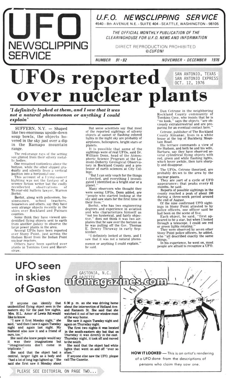 Cover of U.F.O. NEWSCLIPPING SERVICE issue 91-92: U.F.O. NEWSCLIPPING SERVICE