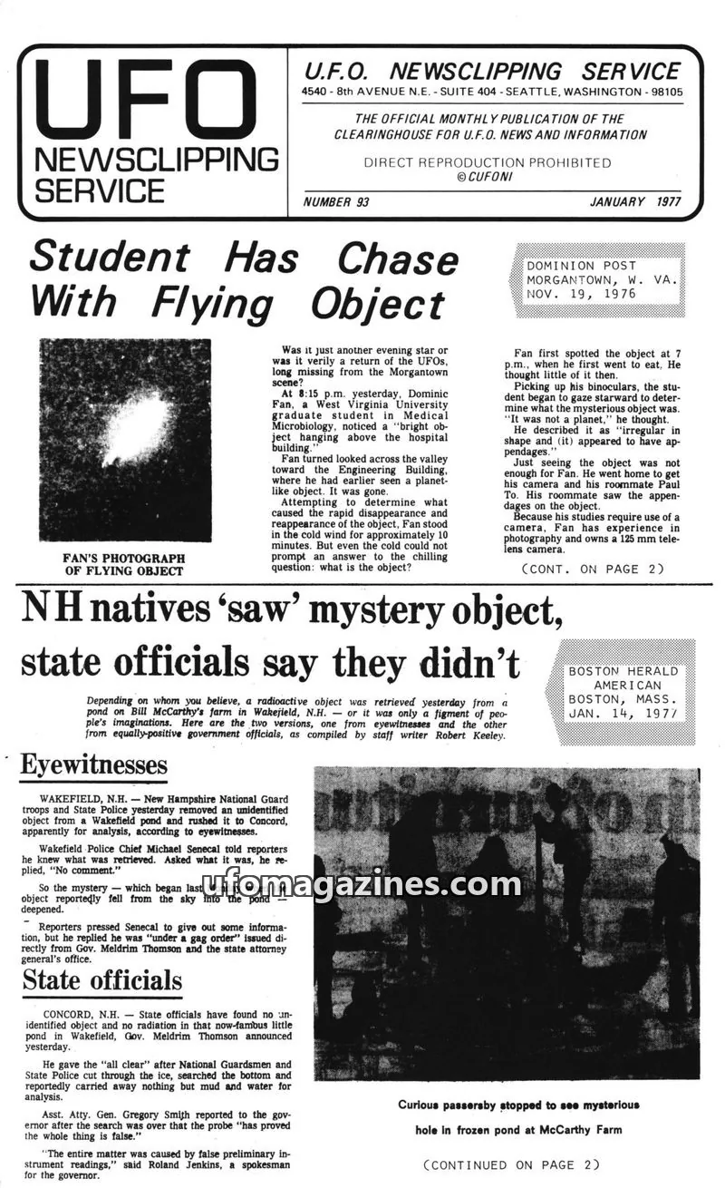 Cover of UFO Newsclipping Service issue 93: U.F.O. NEWSCLIPPING SERVICE