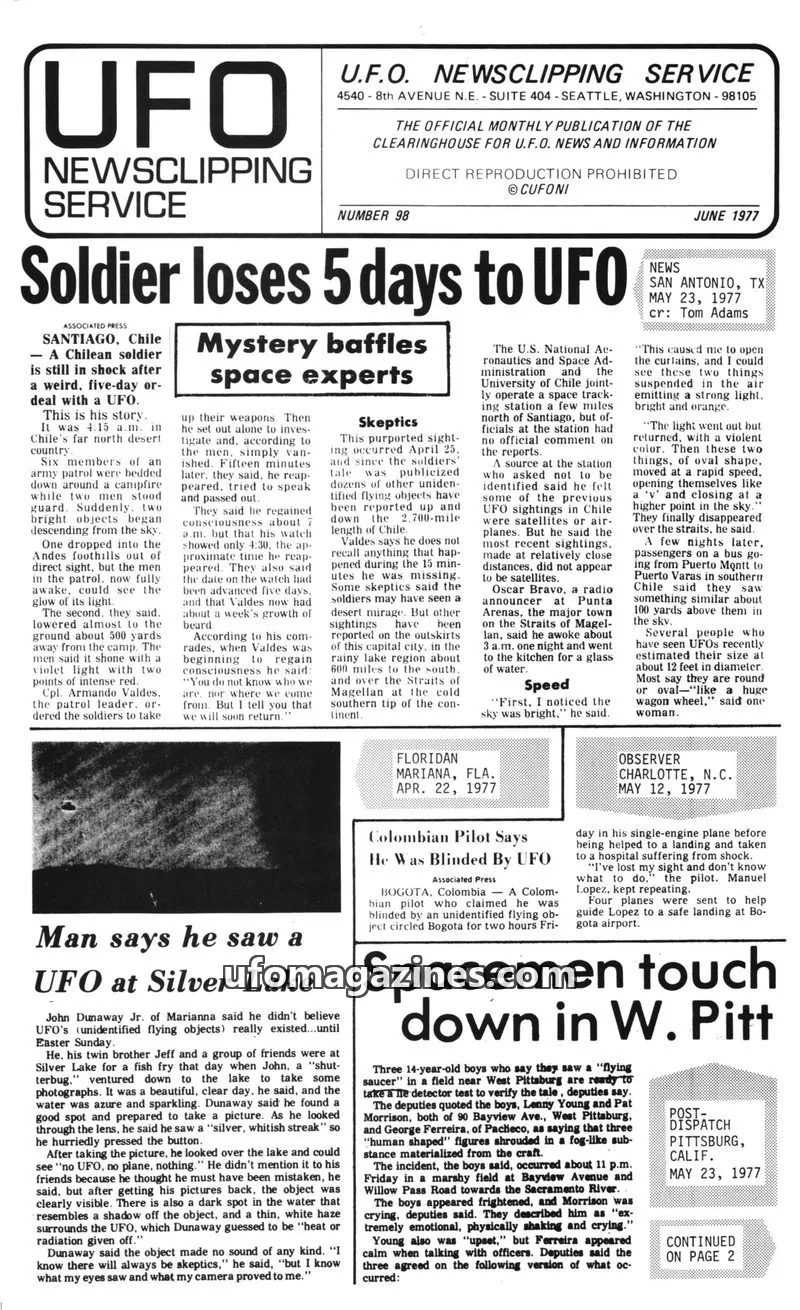Cover of CUFONI issue 98: UFO NEWSCLIPPING SERVICE