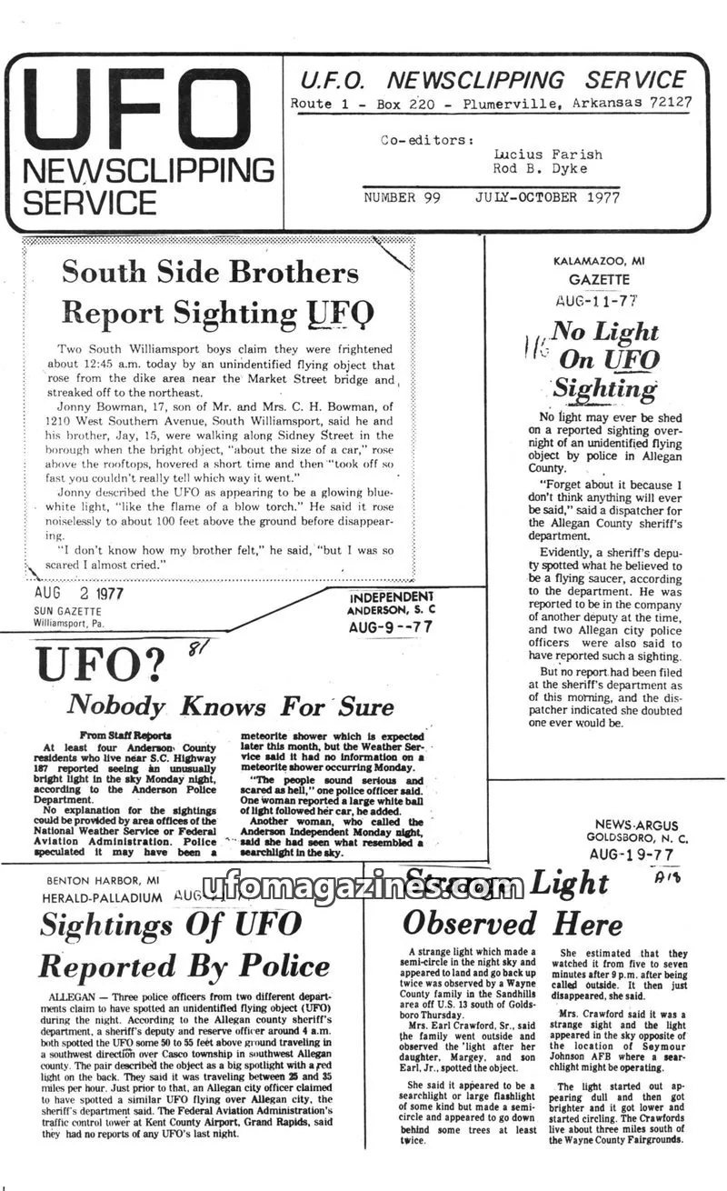 Cover of U.F.O. NEWSCLIPPING SERVICE issue 99: UFO NEWSCLIPPING SERVICE