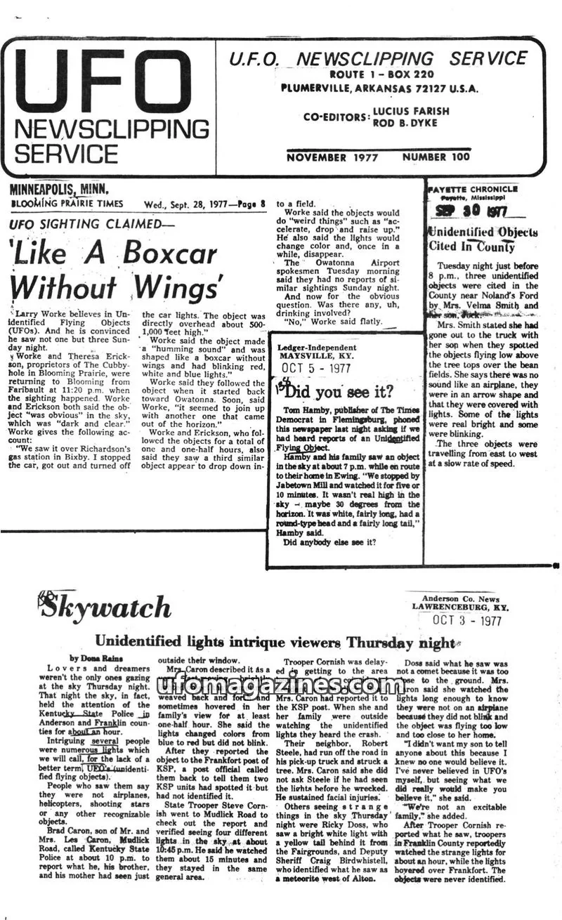 Cover of U.F.O. NEWSCLIPPING SERVICE issue 100: UFO NEWSCLIPPING SERVICE