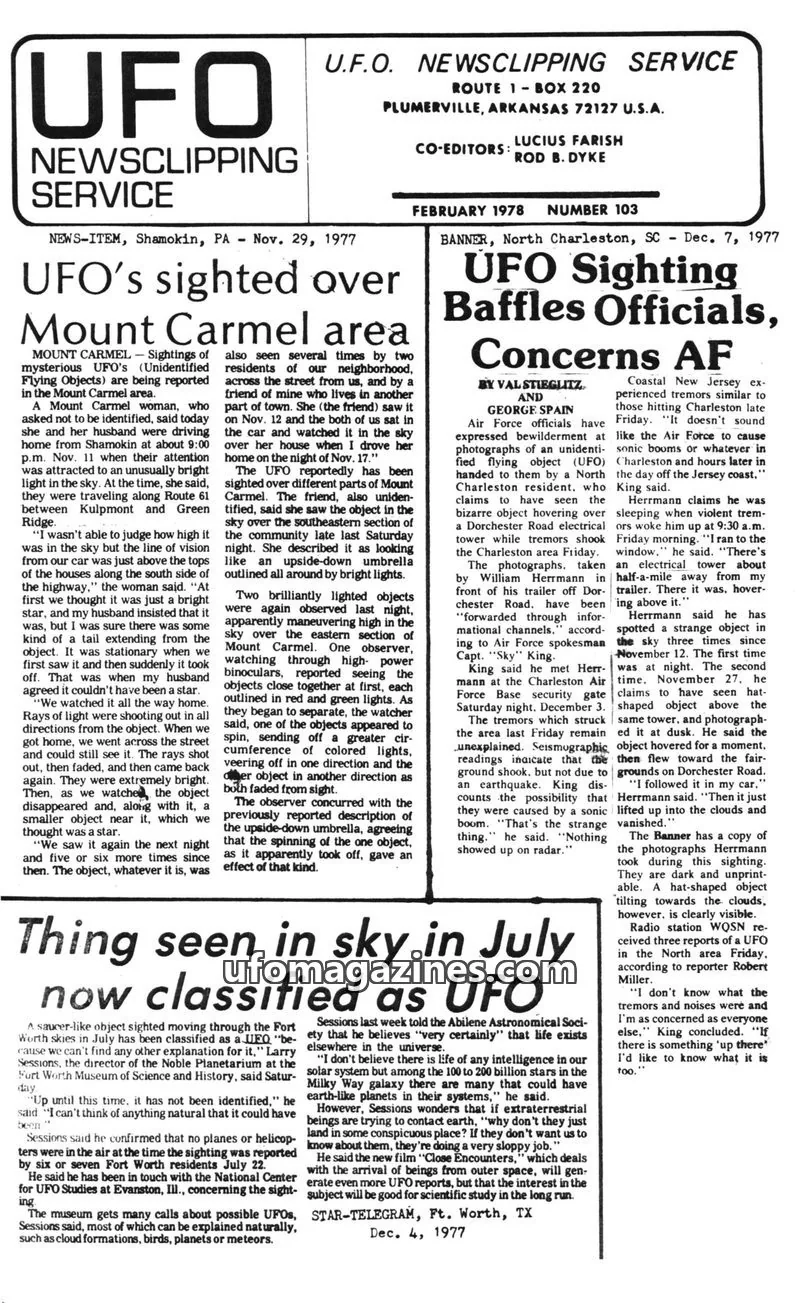 Cover of U.F.O. NEWSCLIPPING SERVICE issue 103: U.F.O. NEWSCLIPPING SERVICE