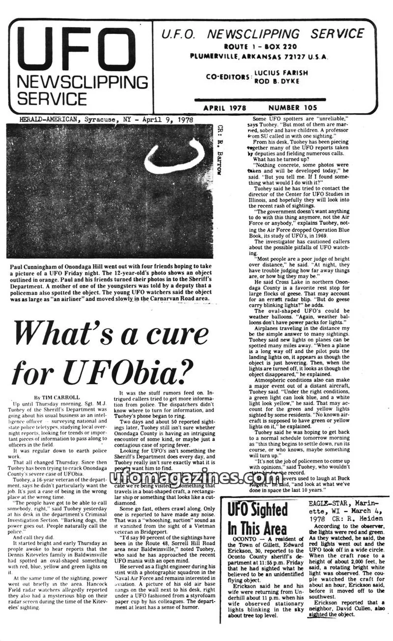 Cover of U.F.O. NEWS CLIPPING SERVICE issue 105: UFO NEWSCLIPPING SERVICE