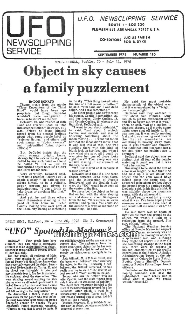 Cover of U.F.O. NEWSCLIPPING SERVICE issue 110: UFO NEWSCLIPPING SERVICE