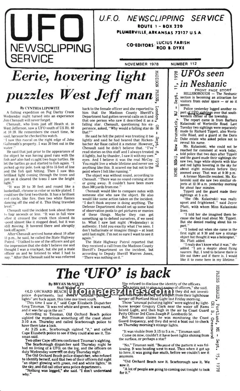 Cover of U.F.O. NEWS CLIPPING SERVICE issue 112: U.F.O. NEWS CLIPPING SERVICE