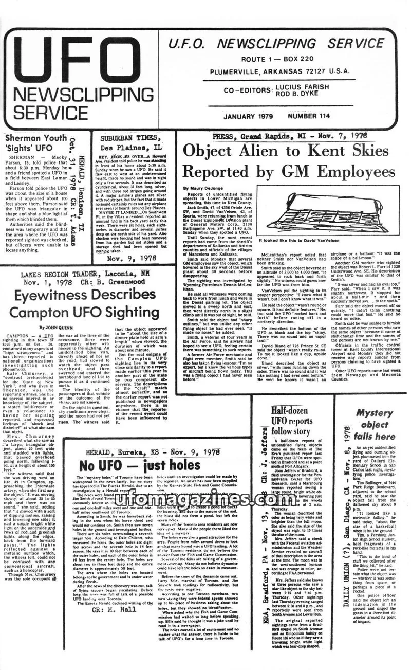 Cover of U.F.O. NEWSCLIPPING SERVICE issue NUMBER 114: U.F.O. NEWSCLIPPING SERVICE