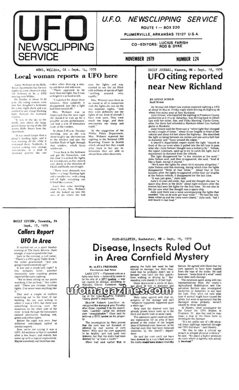 Cover of U.F.O. NEWSCLIPPING SERVICE issue NUMBER 124: U.F.O. NEWSCLIPPING SERVICE