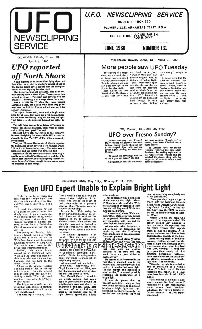 Cover of U.F.O. NEWSCLIPPING SERVICE issue 131: U.F.O. NEWSCLIPPING SERVICE