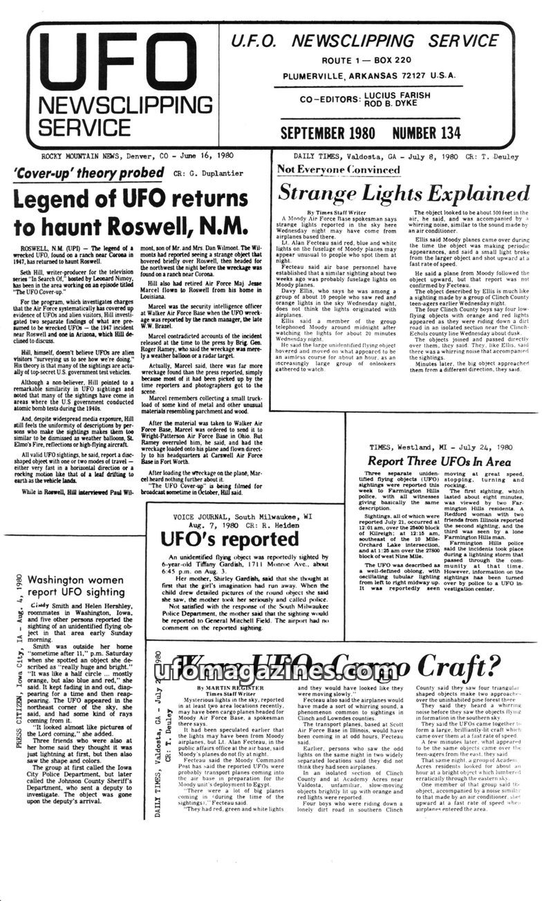 Cover of UFO Newsclipping Service - 1980 09 - no 134