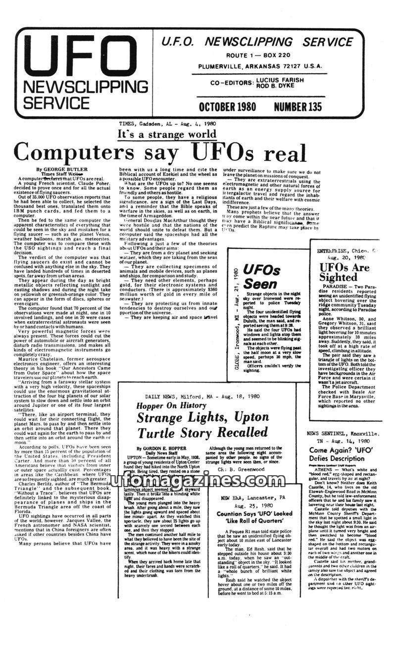 Cover of UFO Newsclipping Service - 1980 10 - no 135