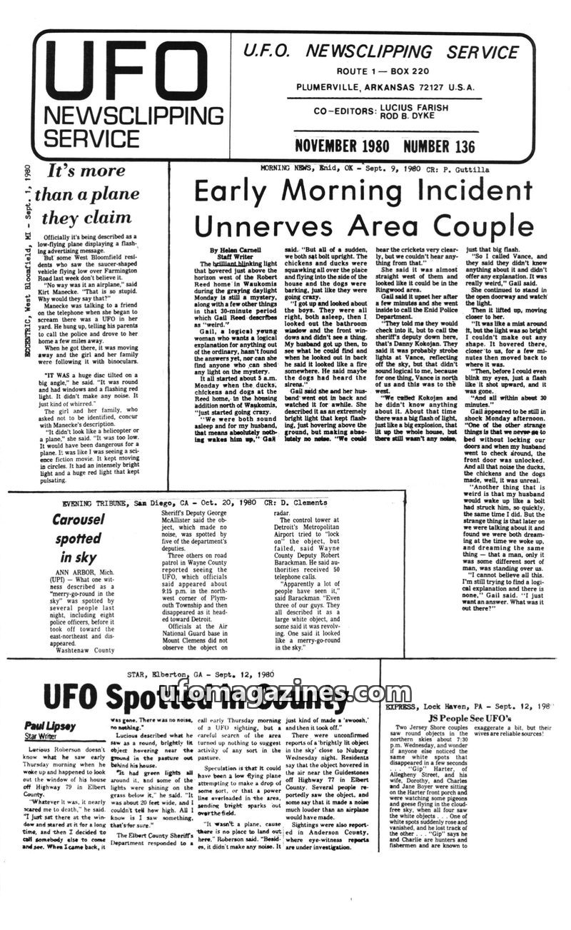 Cover of UFO Newsclipping Service - 1980 11 - no 136
