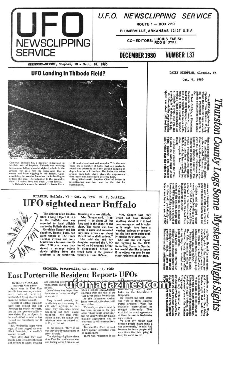 Cover of UFO Newsclipping Service - 1980 12 - no 137