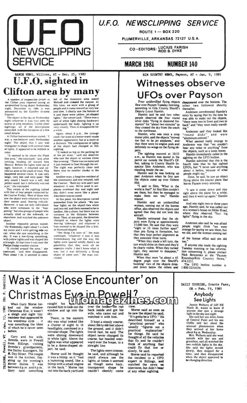 Cover of UFO Newsclipping Service - 1981 03 - no 140