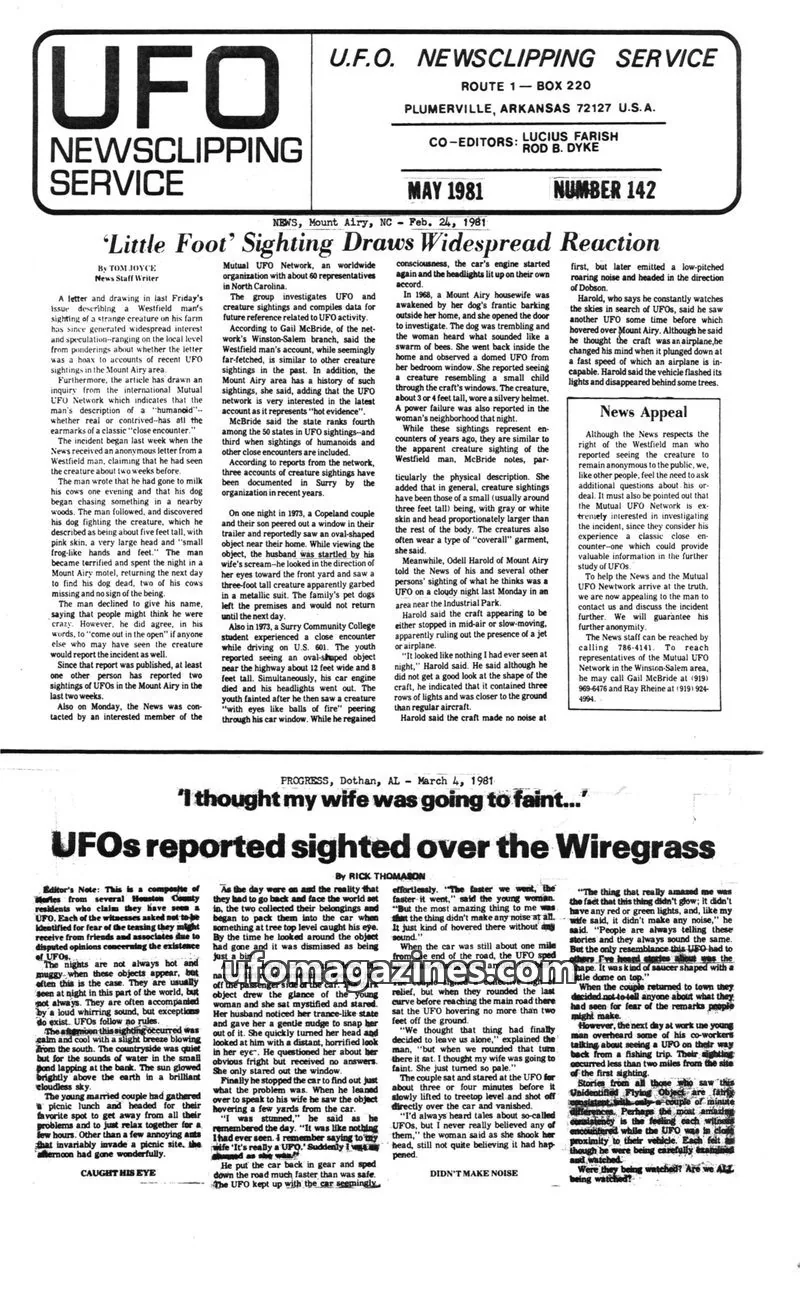 Cover of U.F.O. NEWS CLIPPING SERVICE issue 142: UFO NEWSCLIPPING SERVICE