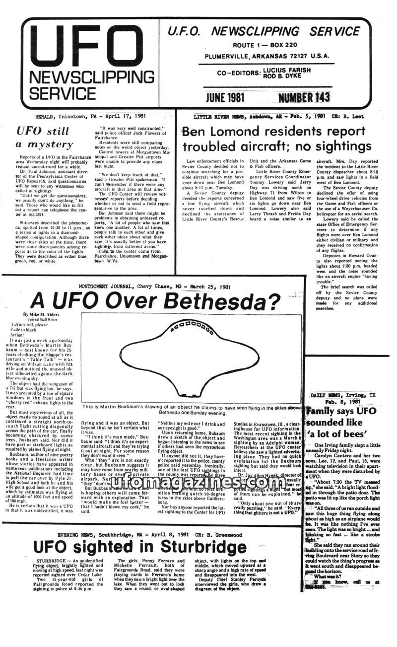 Cover of UFO Newsclipping Service - 1981 06 - no 143