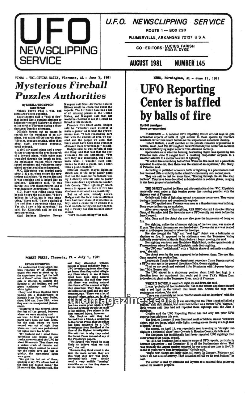 Cover of UFO Newsclipping Service - 1981 08 - no 145
