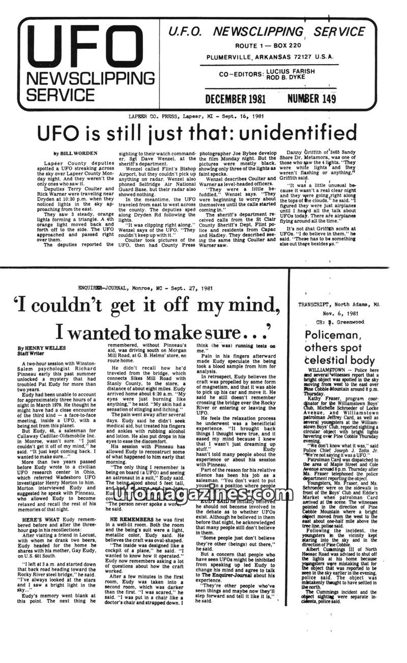 Cover of UFO Newsclipping Service - 1981 12 - no 149