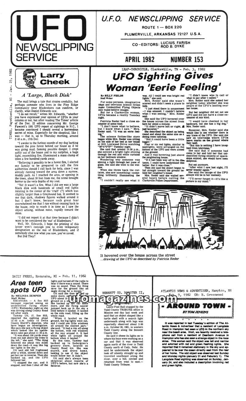 Cover of UFO Newsclipping Service - 1982 04 - no 153