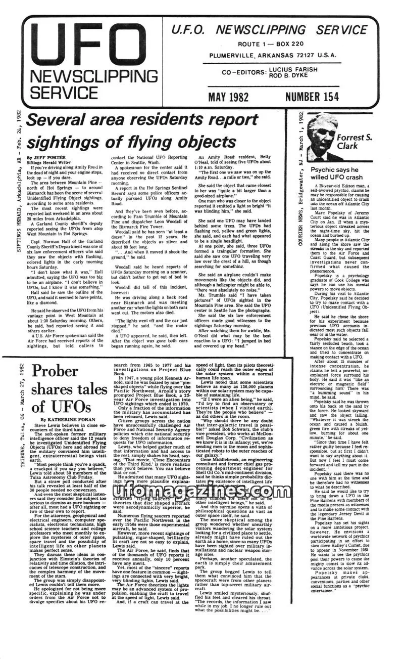 Cover of U.F.O. NEWSCLIPPING SERVICE issue 154: U.F.O. NEWSCLIPPING SERVICE