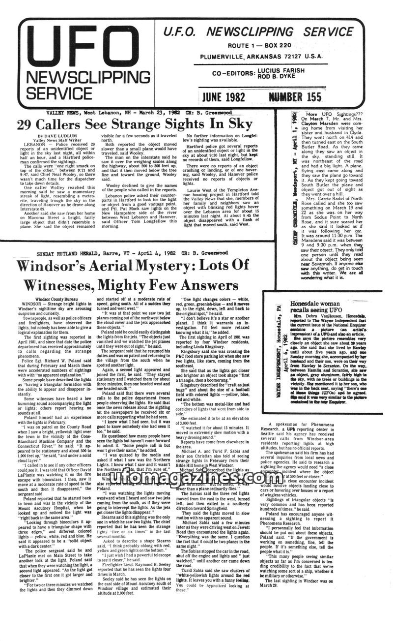 Cover of UFO Newsclipping Service - 1982 06 - no 155