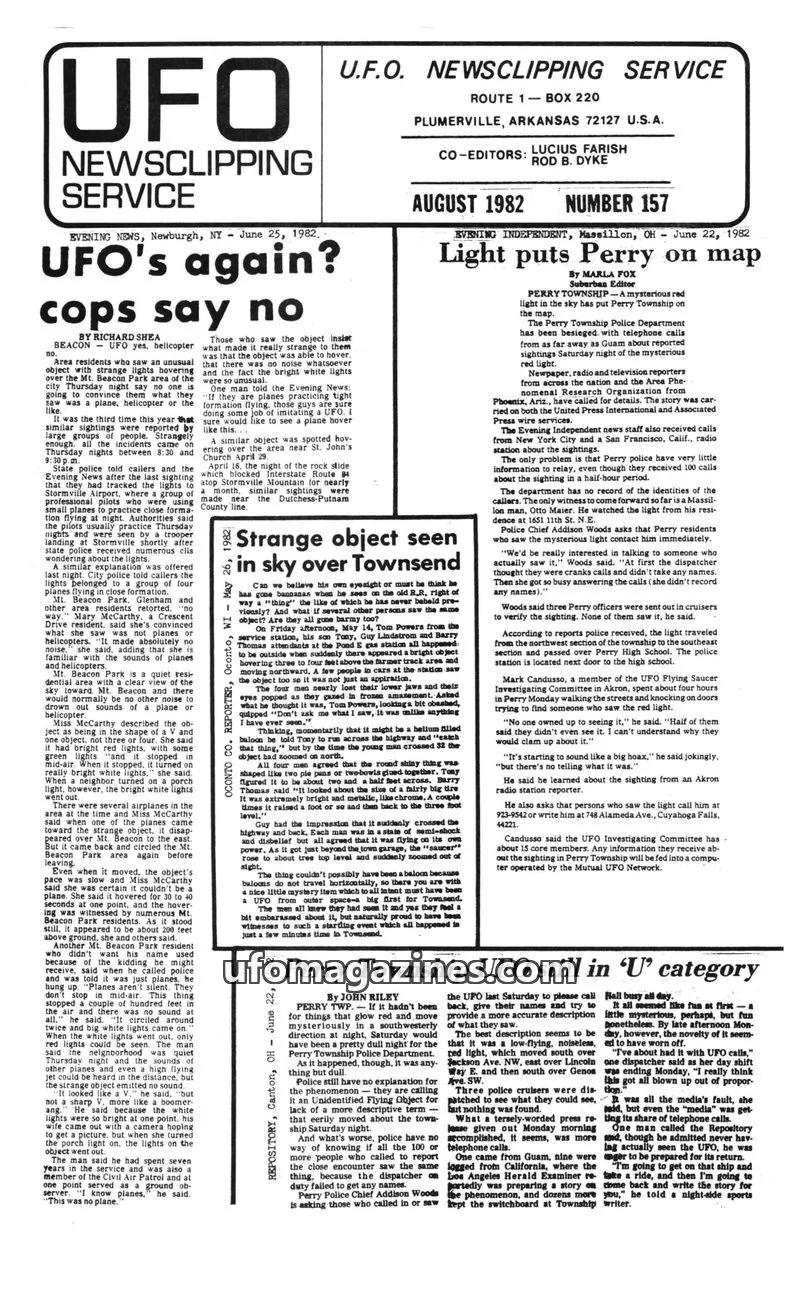 Cover of UFO Newsclipping Service issue June 24, 1982: SUN