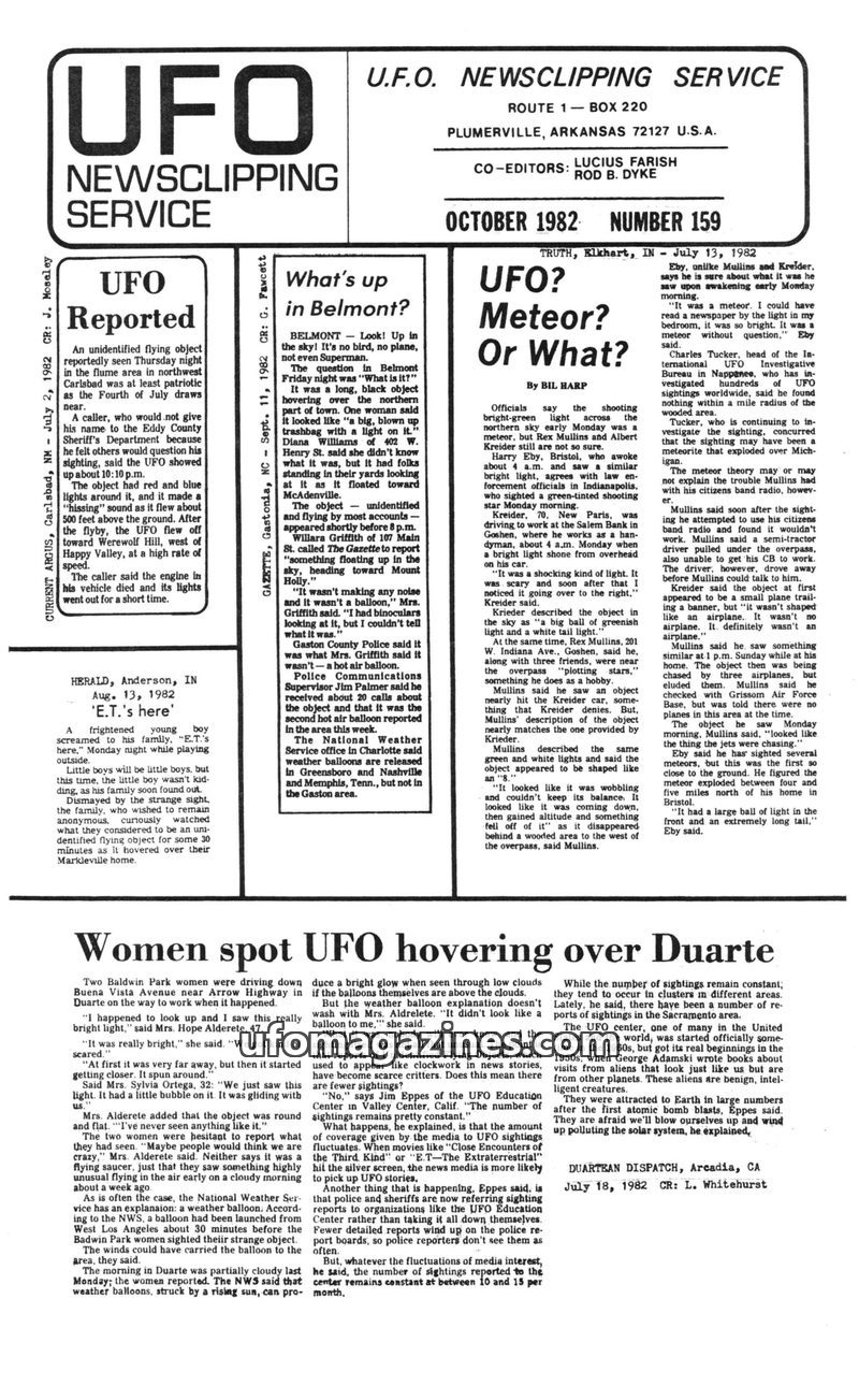 Cover of UFO Newsclipping Service - 1982 10 - no 159