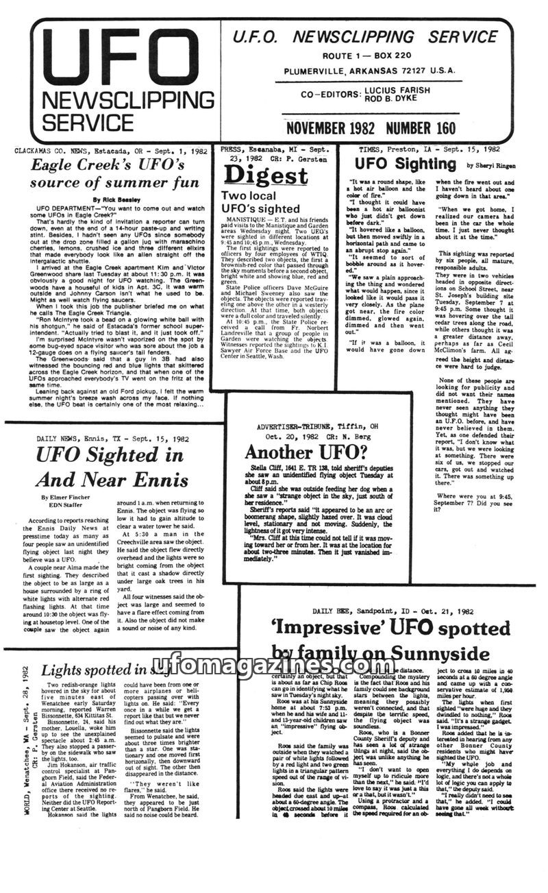 Cover of UFO Newsclipping Service - 1982 11 - no 160