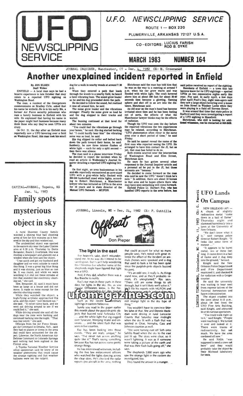 Cover of UFO Newsclipping Service - 1983 03 - no 164