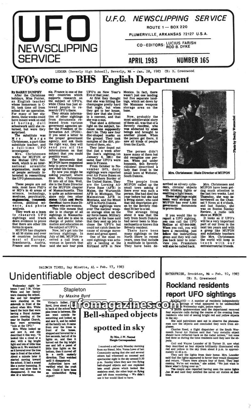 Cover of U.F.O. NEWSCLIPPING SERVICE issue 165: UFO NEWSCLIPPING SERVICE