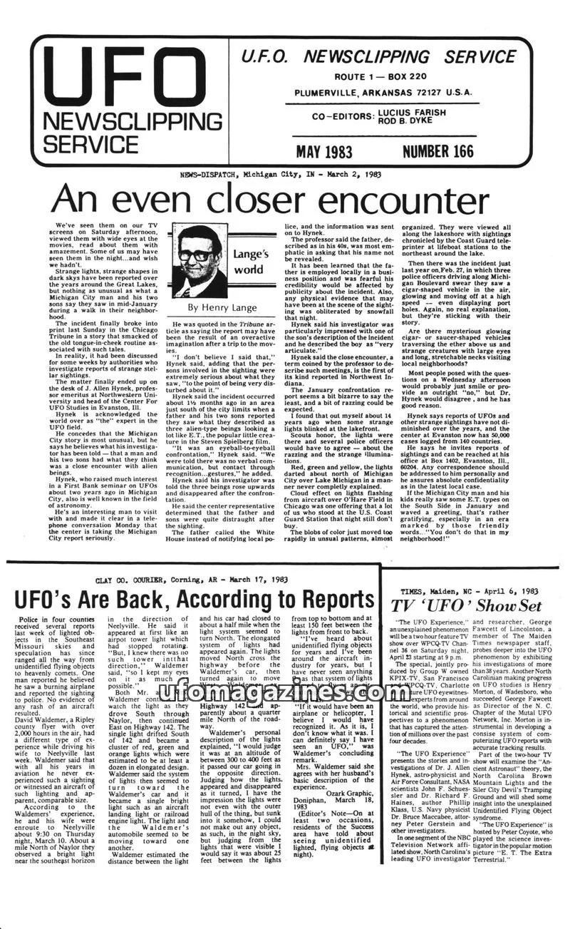 Cover of U.F.O. NEWSCLIPPING SERVICE issue 166: U.F.O. NEWSCLIPPING SERVICE