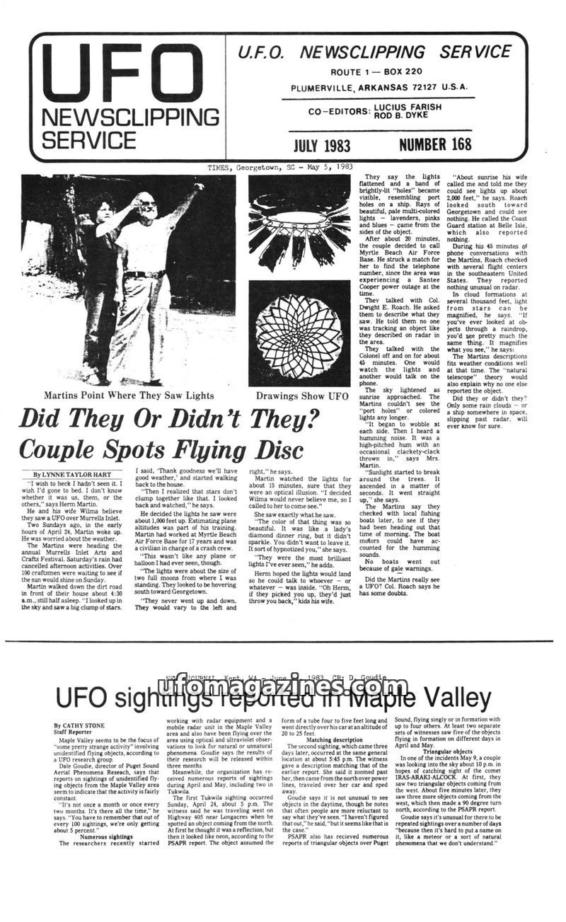Cover of UFO Newsclipping Service - 1983 07 - no 168
