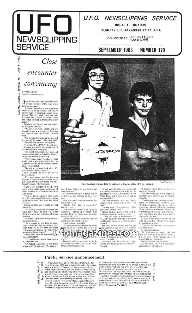 Cover of UFO Newsclipping Service - 1983 09 - no 170