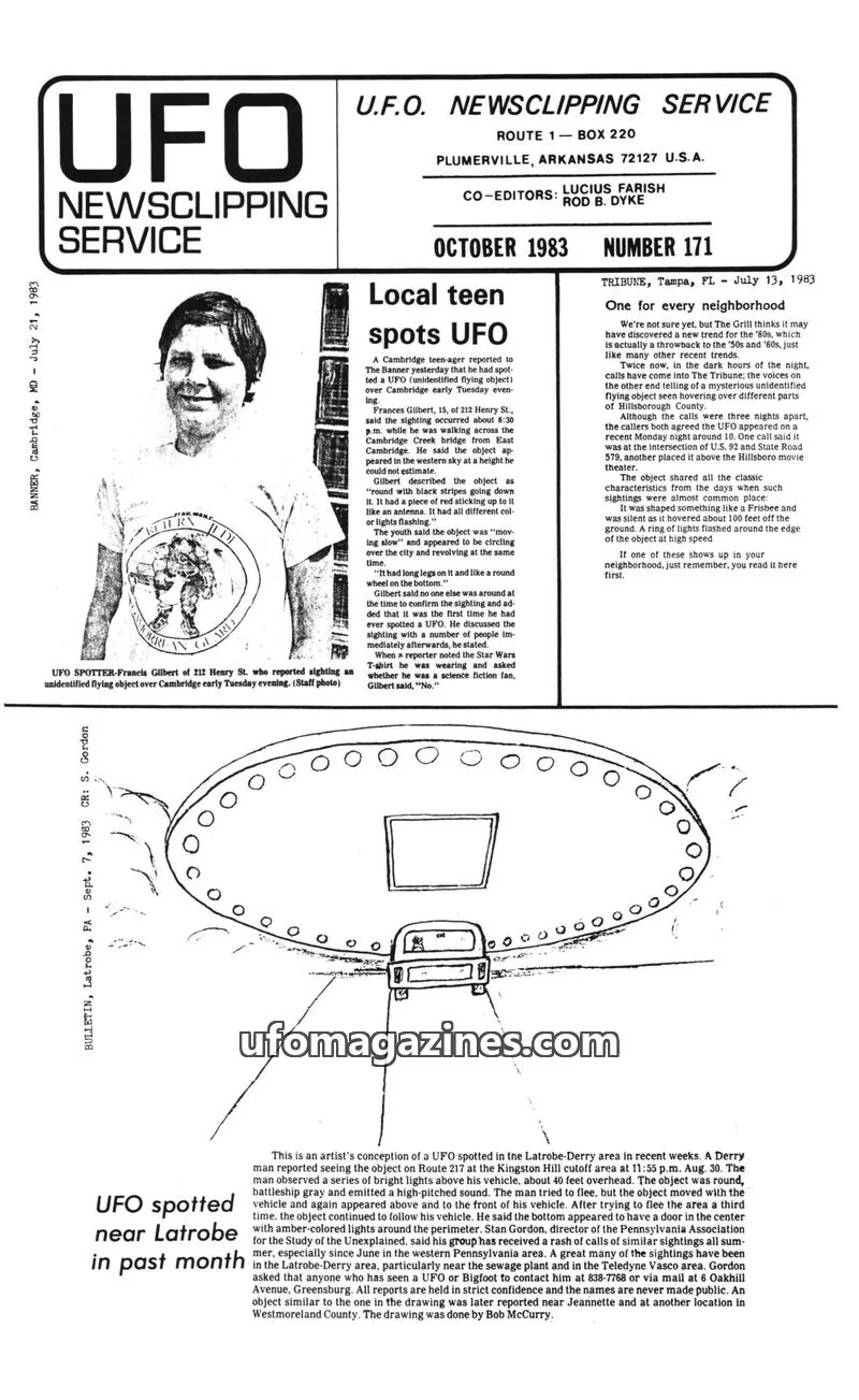 Cover of U.F.O. NEWSCLIPPING SERVICE issue NUMBER 171: UFO NEWSCLIPPING SERVICE