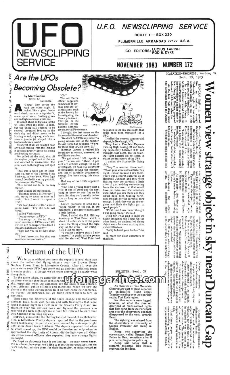 Cover of UFO Newsclipping Service - 1983 11 - no 172