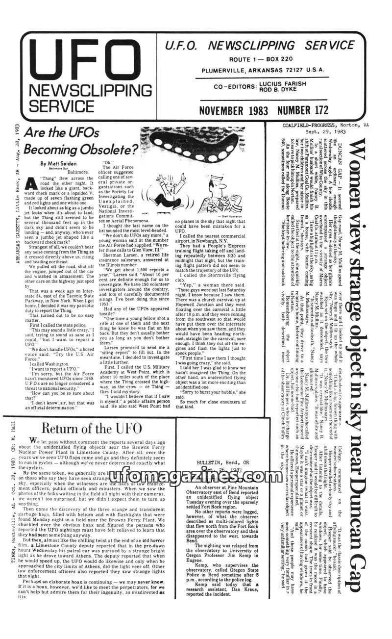 Cover of UFO NEWSCLIPPING SERVICE issue 172: UFO NEWSCLIPPING SERVICE