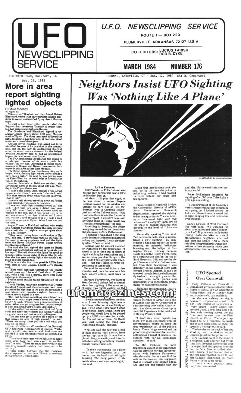 Cover of UFO Newsclipping Service - 1984 03 - no 176