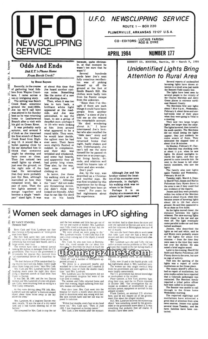 Cover of UFO Newsclipping Service - 1984 04 - no 177