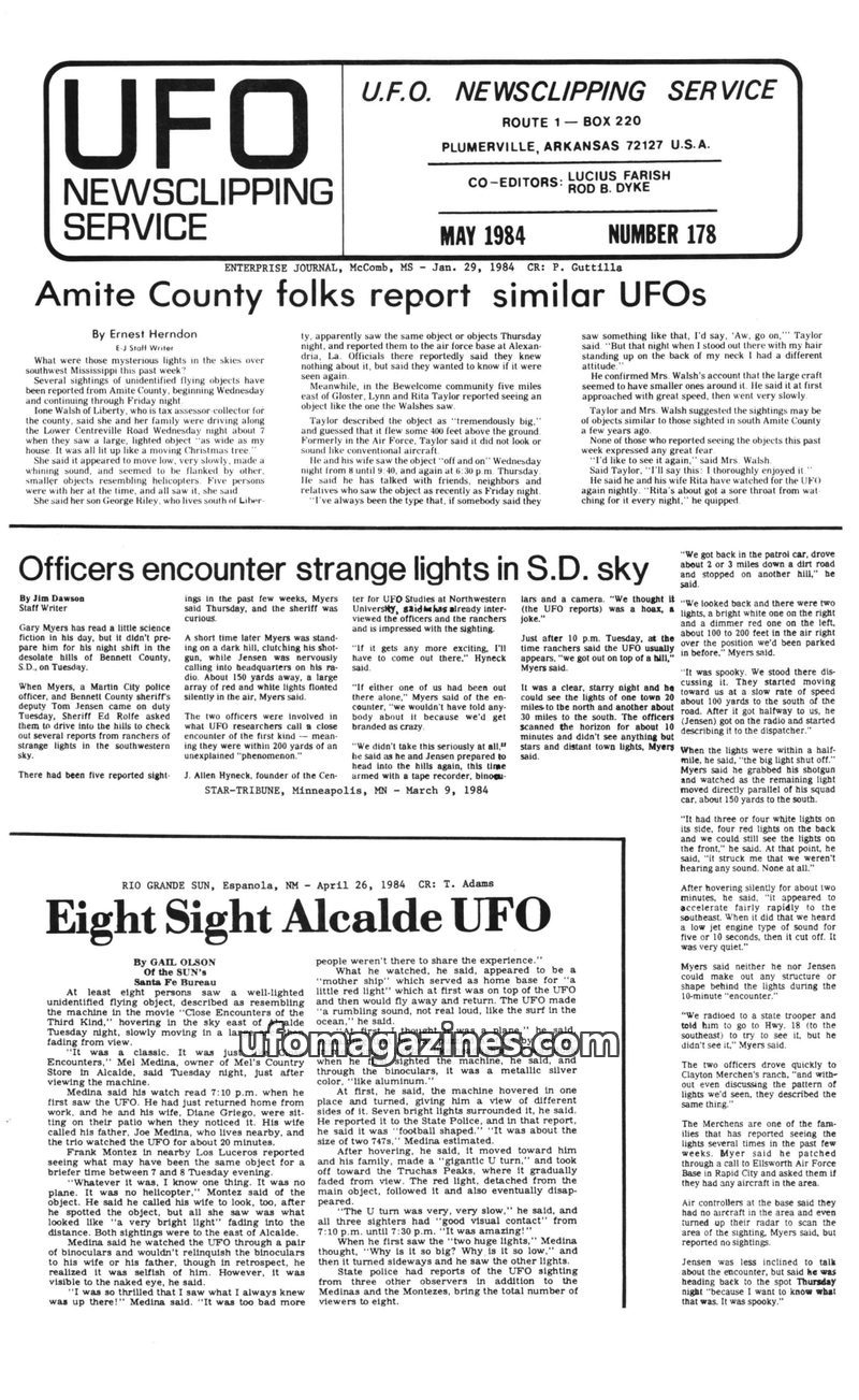 Cover of UFO Newsclipping Service - 1984 05 - no 178