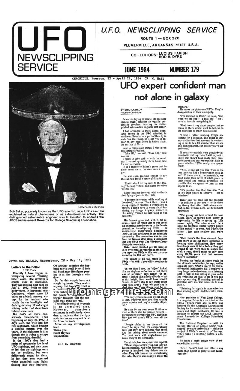 Cover of U.F.O. NEWSCLIPPING SERVICE issue 179: UFO NEWSCLIPPING SERVICE