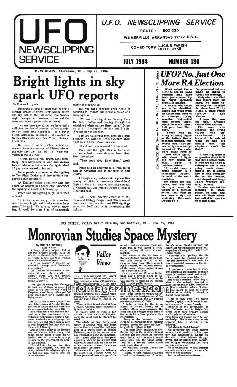 Cover of UFO Newsclipping Service - 1984 07 - no 180