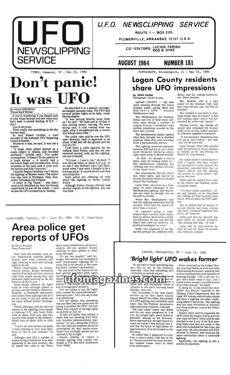 Cover of UFO Newsclipping Service - 1984 08 - no 181