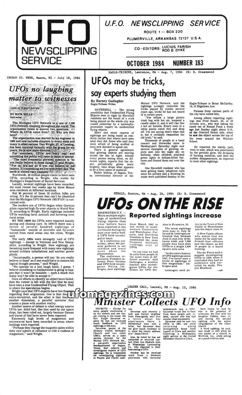 Cover of UFO Newsclipping Service - 1984 10 - no 183