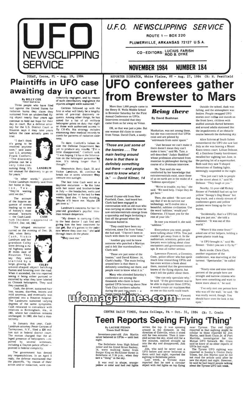 Cover of UFO Newsclipping Service - 1984 11 - no 184