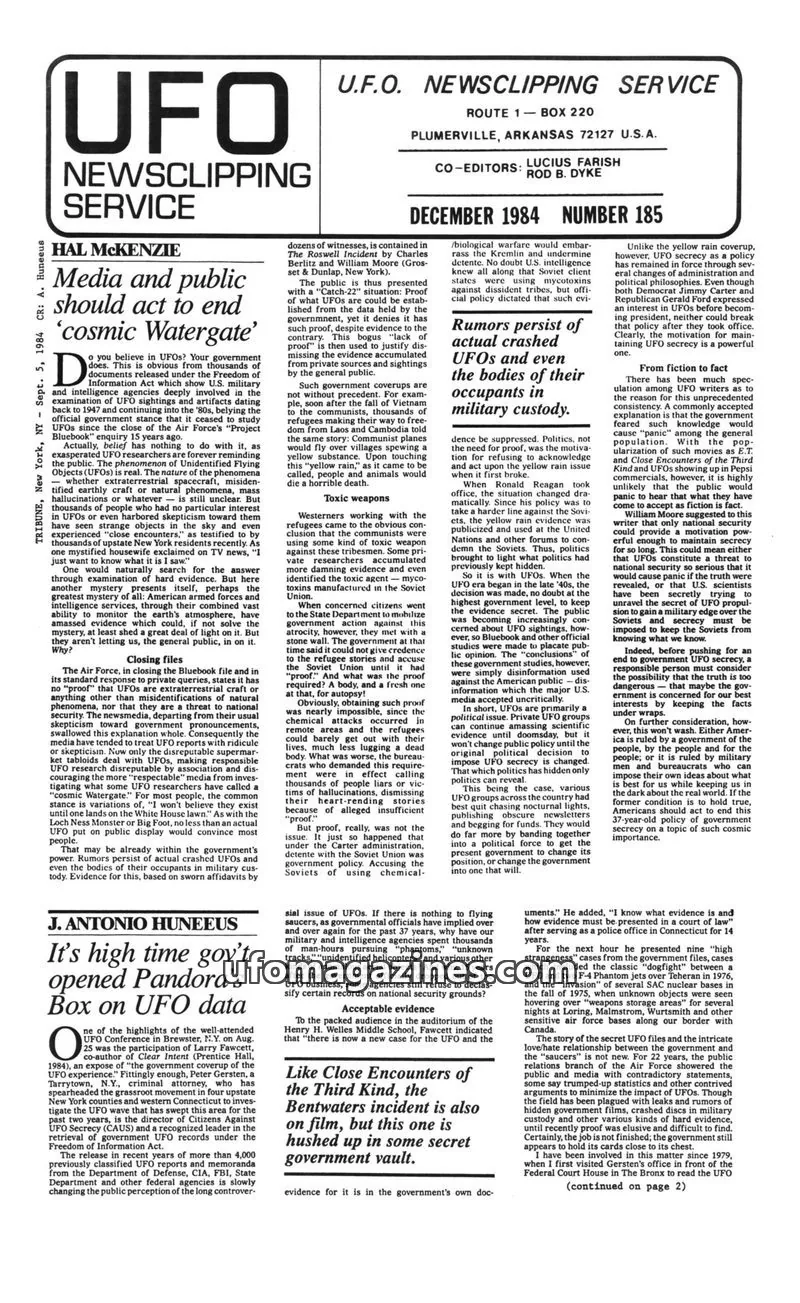 Cover of U.F.O. NEWSCLIPPING SERVICE issue 185: UFO NEWSCLIPPING SERVICE