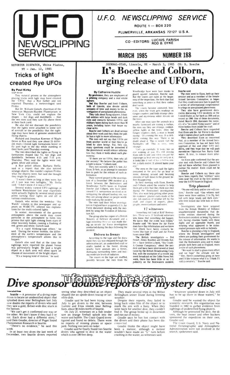 Cover of UFO Newsclipping Service - 1985 03 - no 188
