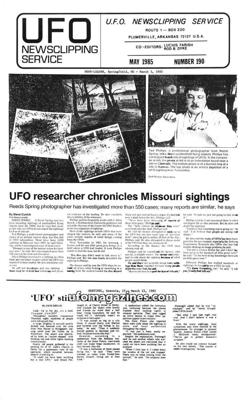Cover of UFO NEWSCLIPPING SERVICE issue 190: U.F.O. NEWSCLIPPING SERVICE